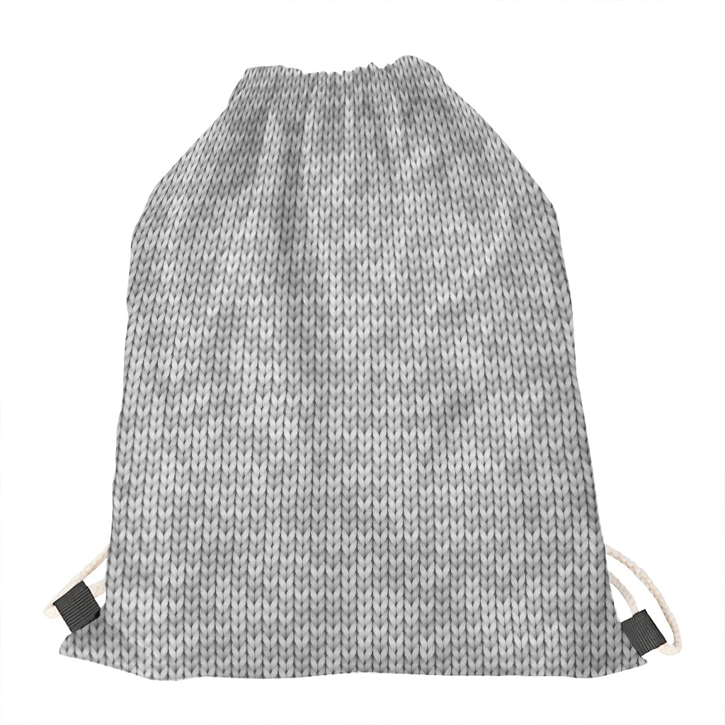 Grey Knitted Pattern Print Drawstring Bag