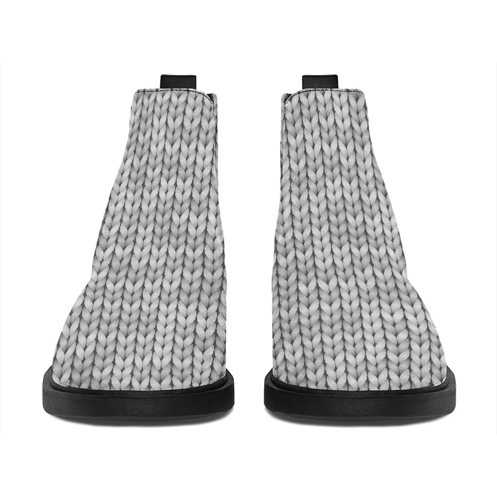 Grey Knitted Pattern Print Flat Ankle Boots
