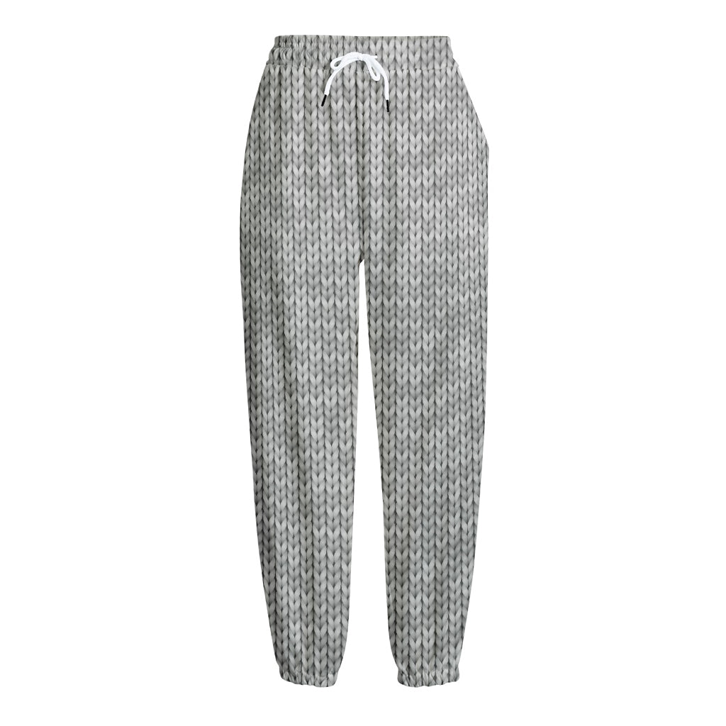 Grey Knitted Pattern Print Fleece Lined Knit Pants