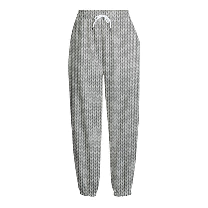 Grey Knitted Pattern Print Fleece Lined Knit Pants