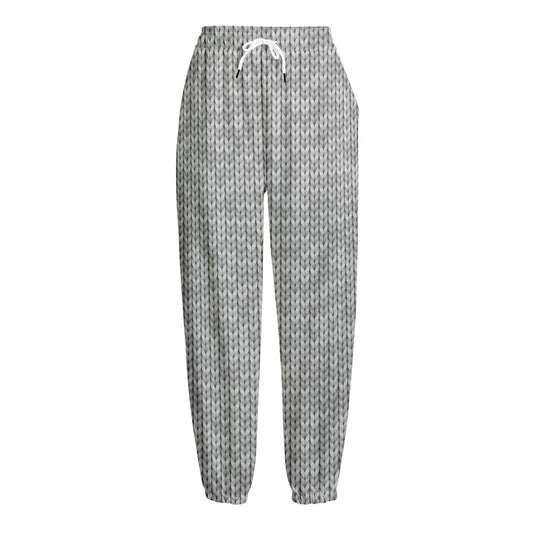 Grey Knitted Pattern Print Fleece Lined Knit Pants