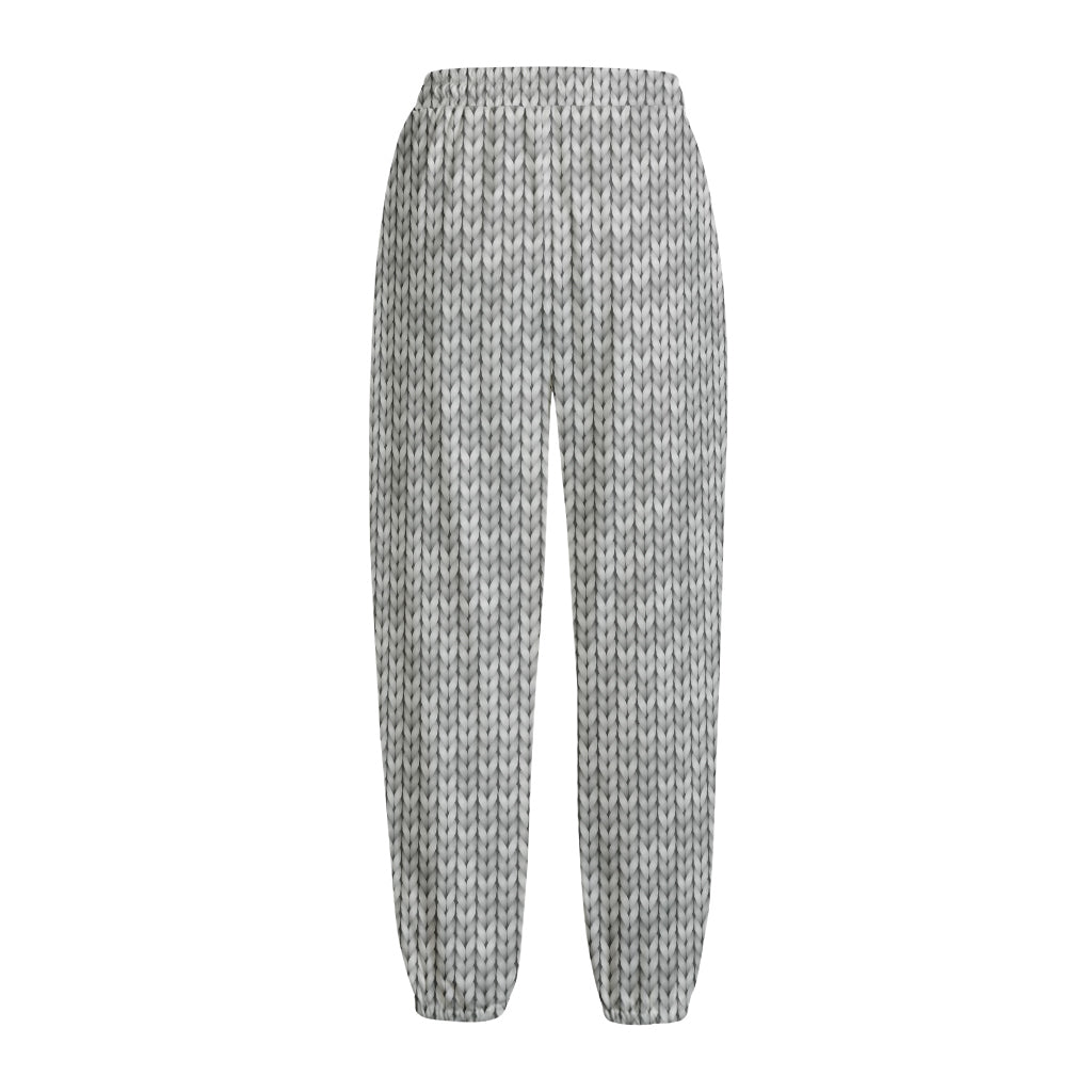 Grey Knitted Pattern Print Fleece Lined Knit Pants