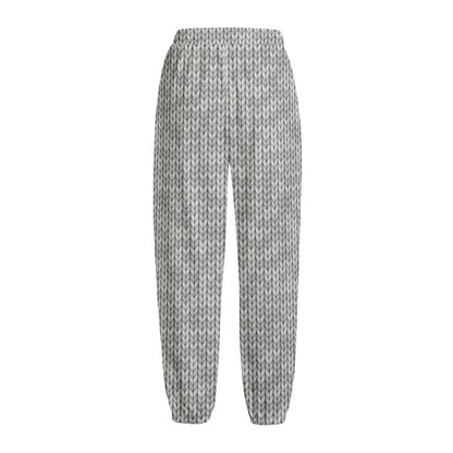 Grey Knitted Pattern Print Fleece Lined Knit Pants