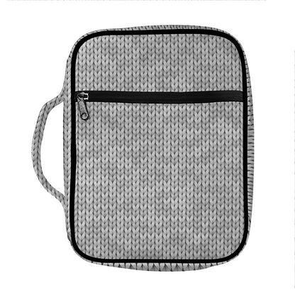 Grey Knitted Pattern Print Front Pocket Bible Bag