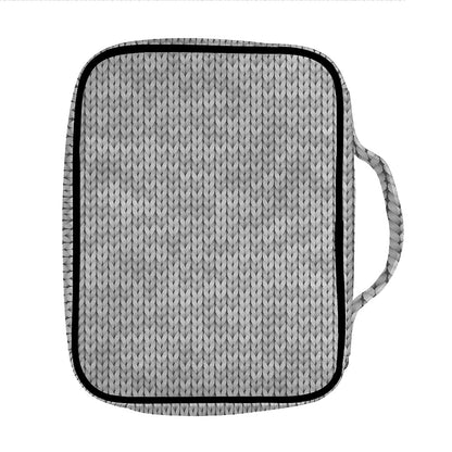 Grey Knitted Pattern Print Front Pocket Bible Bag