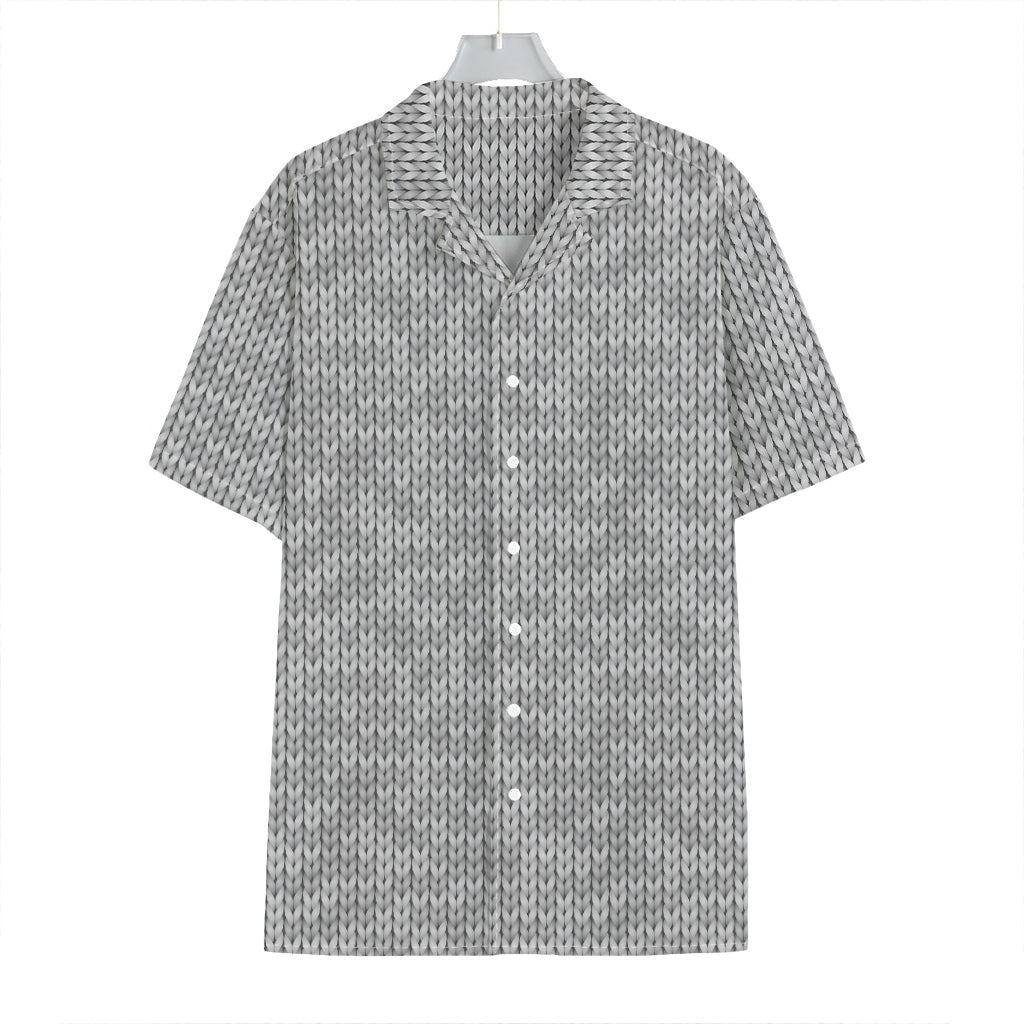 Grey Knitted Pattern Print Hawaiian Shirt