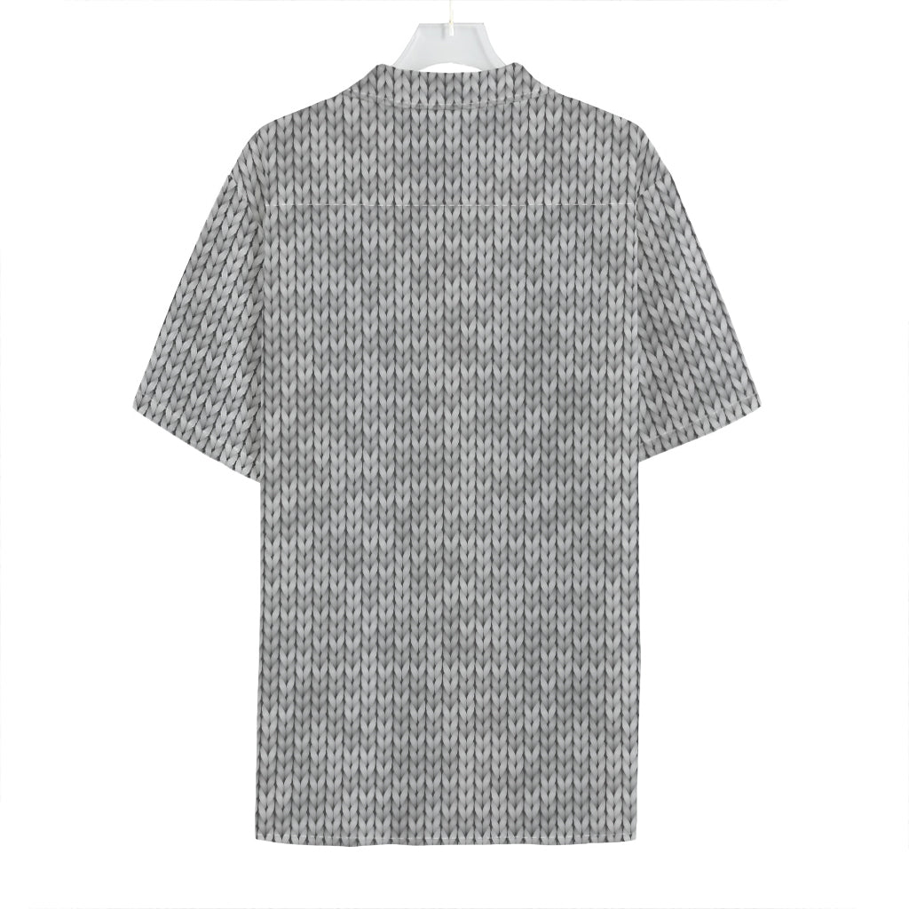 Grey Knitted Pattern Print Hawaiian Shirt