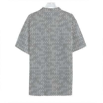 Grey Knitted Pattern Print Hawaiian Shirt