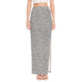 Grey Knitted Pattern Print High Slit Maxi Skirt