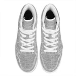 Grey Knitted Pattern Print High Top Leather Sneakers
