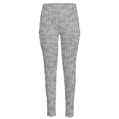 Grey Knitted Pattern Print High-Waisted Pocket Leggings