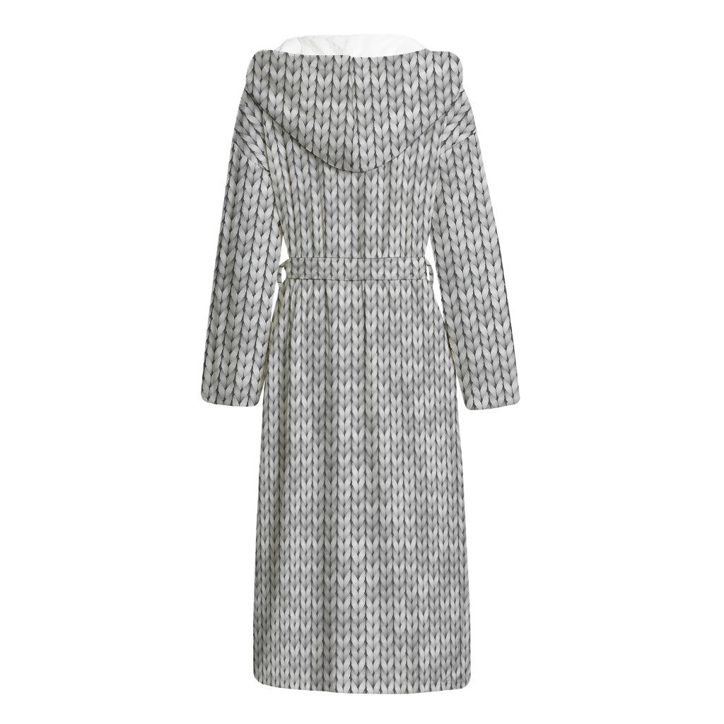 Grey Knitted Pattern Print Hooded Bathrobe