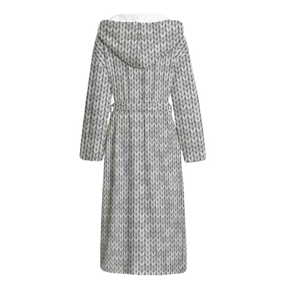 Grey Knitted Pattern Print Hooded Bathrobe