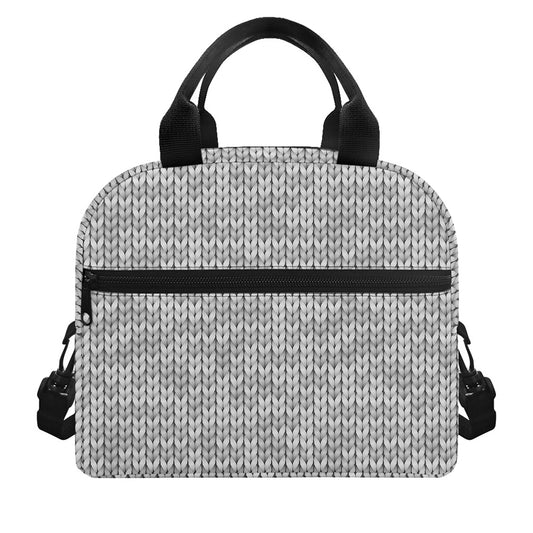 Grey Knitted Pattern Print Insulated Lunch Bag