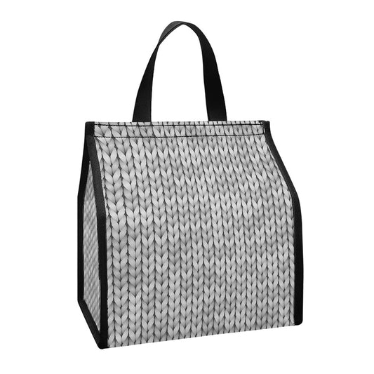 Grey Knitted Pattern Print Insulated Lunch Tote