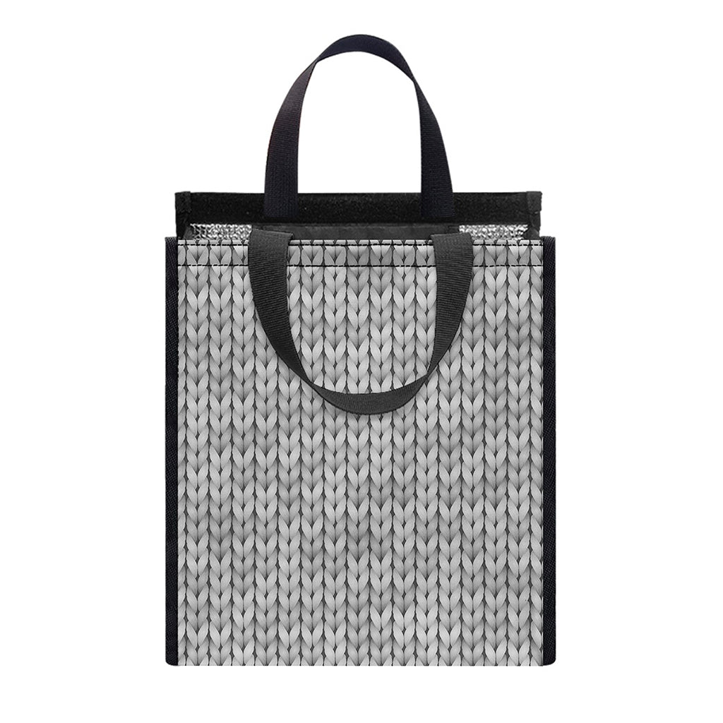 Grey Knitted Pattern Print Insulated Lunch Tote