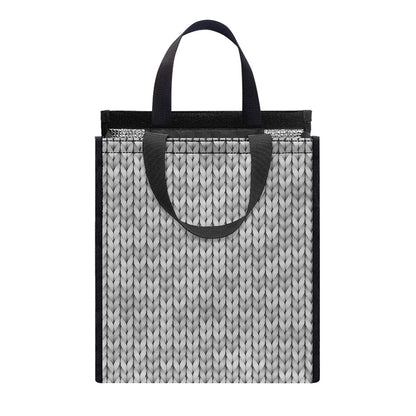 Grey Knitted Pattern Print Insulated Lunch Tote
