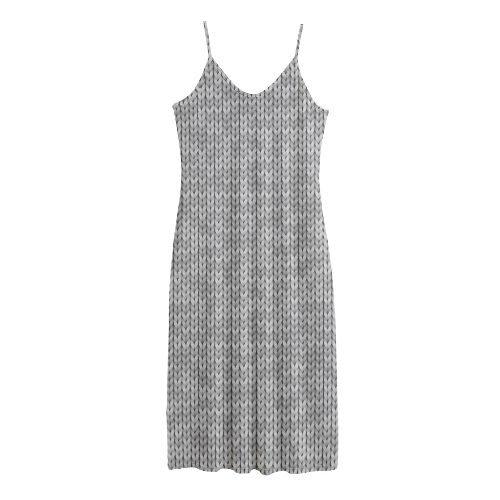 Grey Knitted Pattern Print Jersey Midi Cami Dress