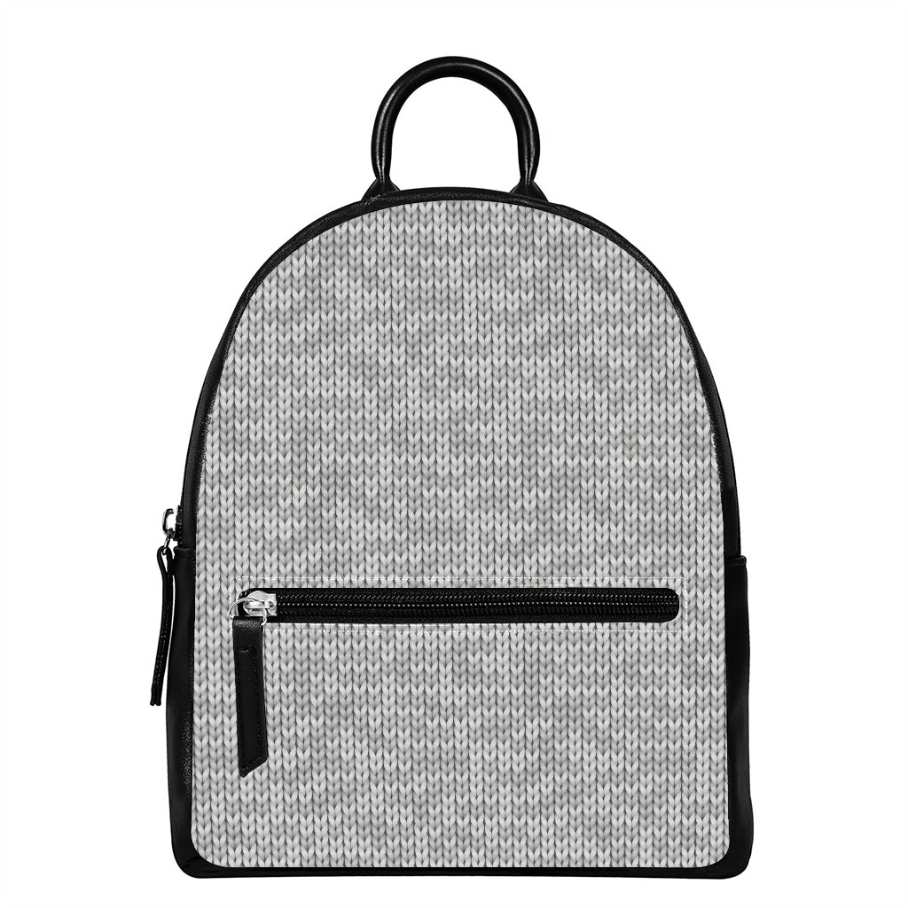 Grey Knitted Pattern Print Leather Backpack