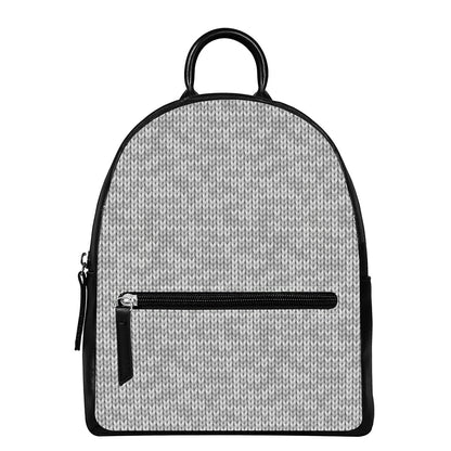 Grey Knitted Pattern Print Leather Backpack