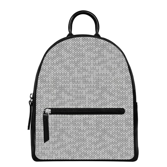 Grey Knitted Pattern Print Leather Backpack