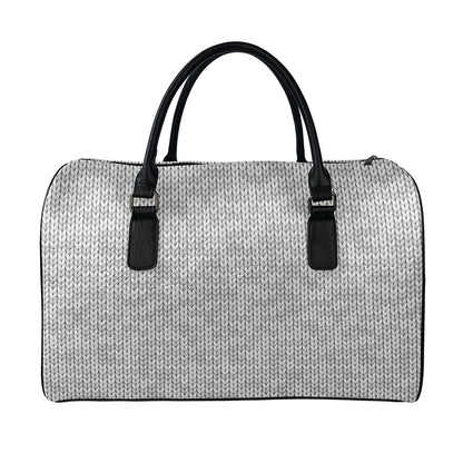 Grey Knitted Pattern Print Leather Duffle Bag