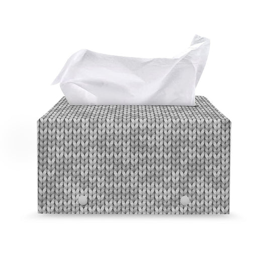 Grey Knitted Pattern Print Leather Tissue Box Cover