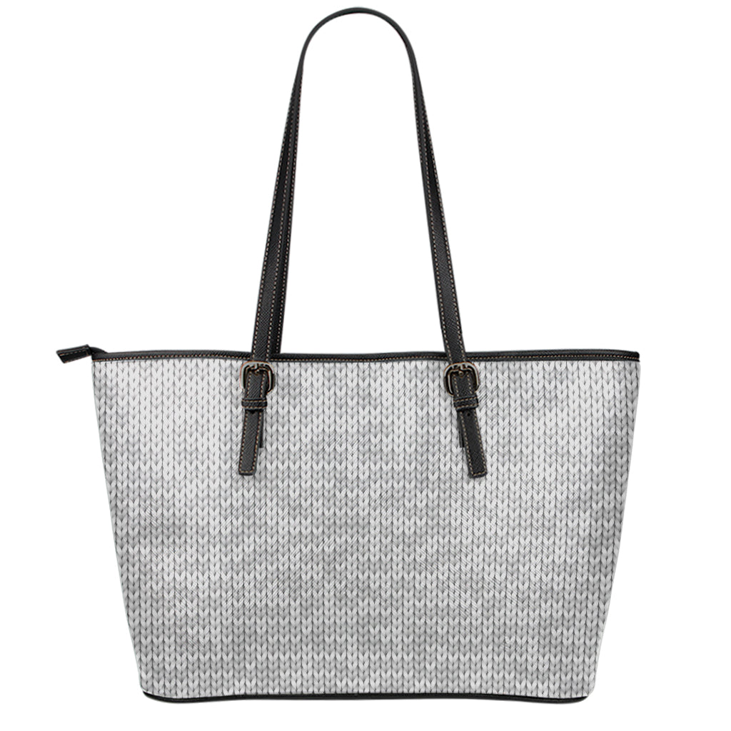 Grey Knitted Pattern Print Leather Tote Bag