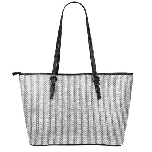 Grey Knitted Pattern Print Leather Tote Bag