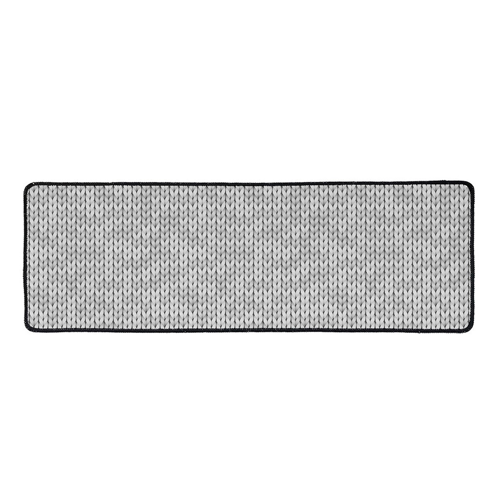 Grey Knitted Pattern Print Long Kitchen Mat