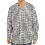 Grey Knitted Pattern Print Long Sleeve Baseball Jersey