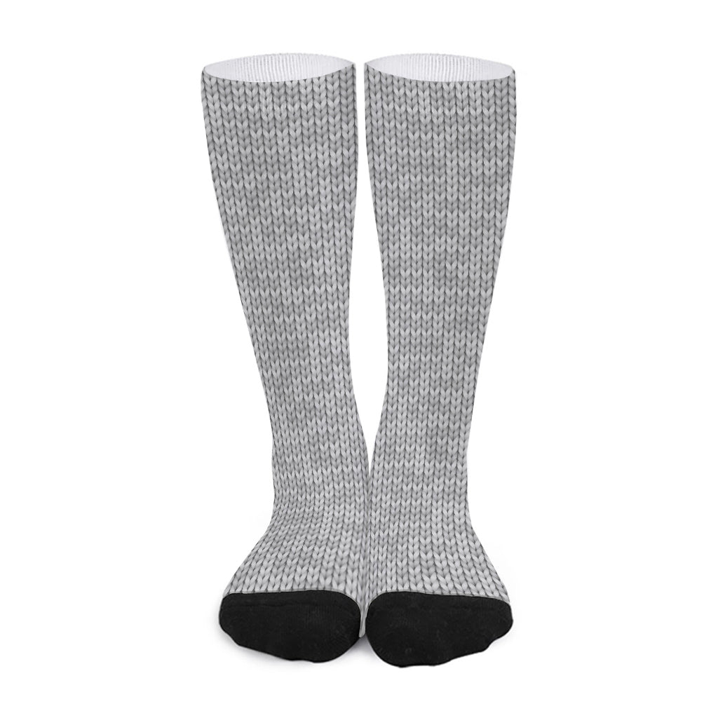 Grey Knitted Pattern Print Long Socks