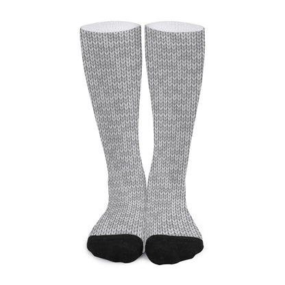 Grey Knitted Pattern Print Long Socks