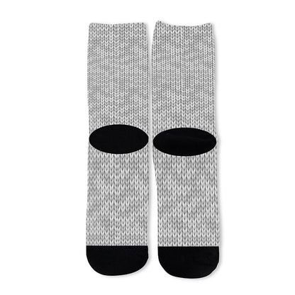 Grey Knitted Pattern Print Long Socks