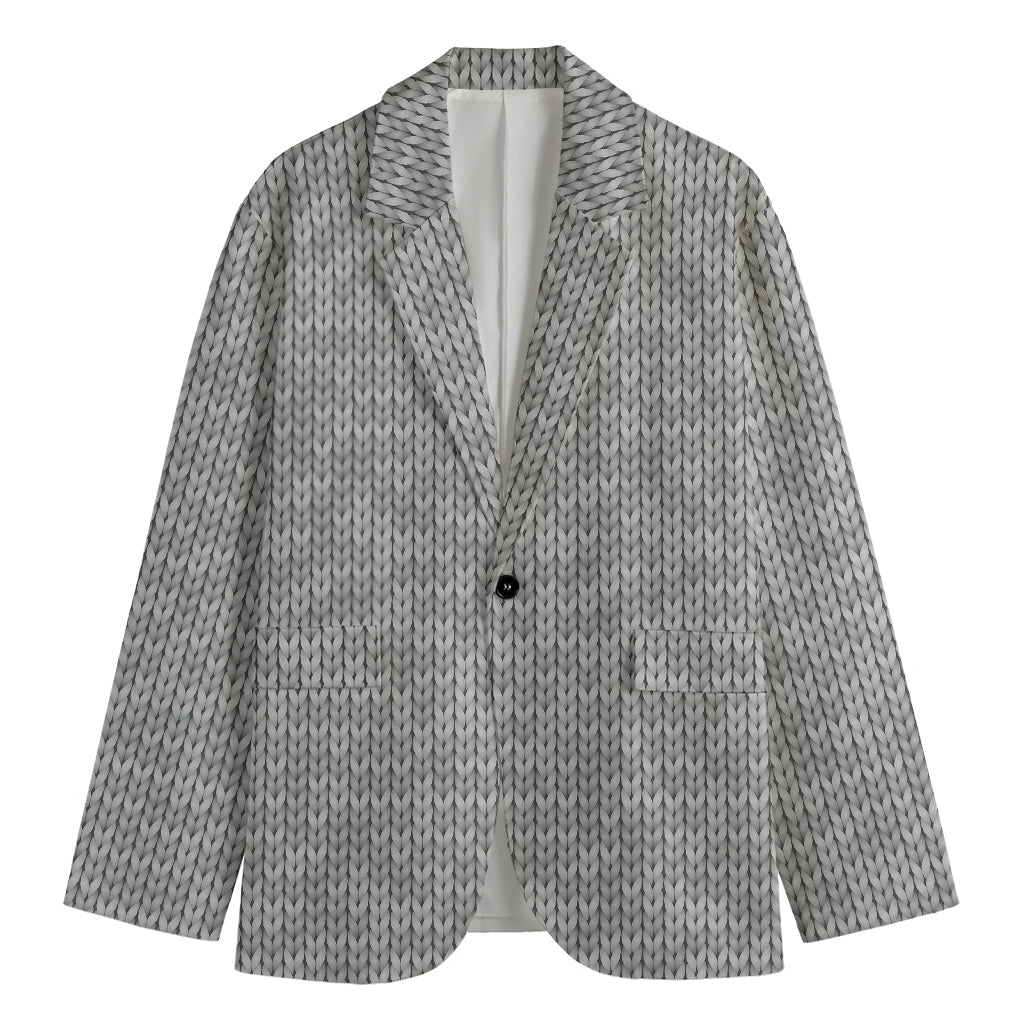 Grey Knitted Pattern Print Men's Blazer