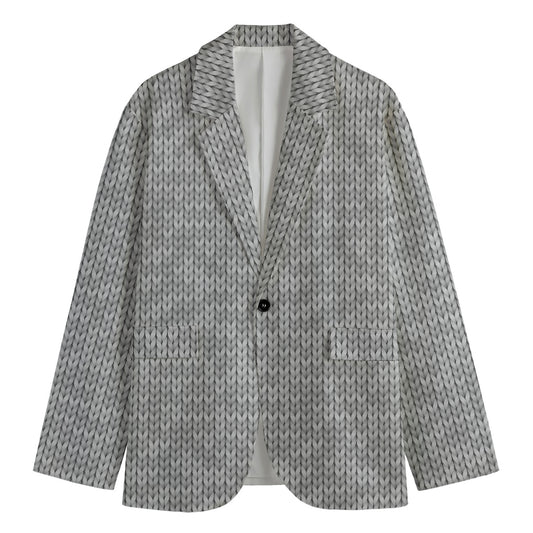 Grey Knitted Pattern Print Men's Blazer