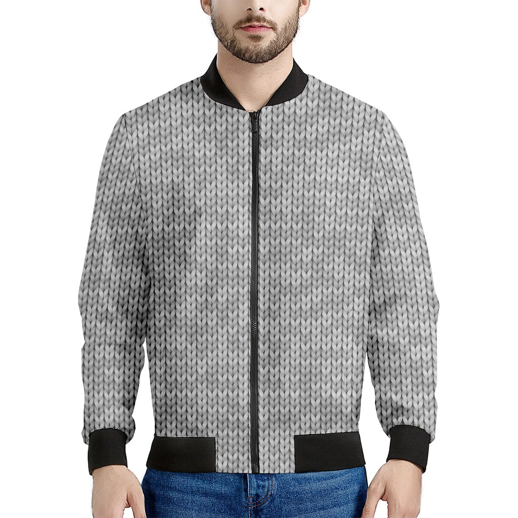 Grey Knitted Pattern Print Men's Bomber Jacket