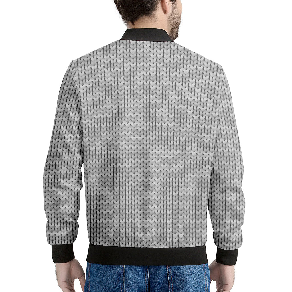 Grey Knitted Pattern Print Men's Bomber Jacket