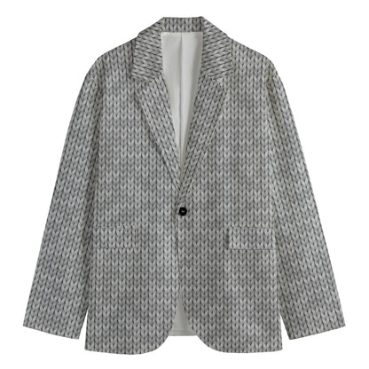 Grey Knitted Pattern Print Men's Cotton Blazer