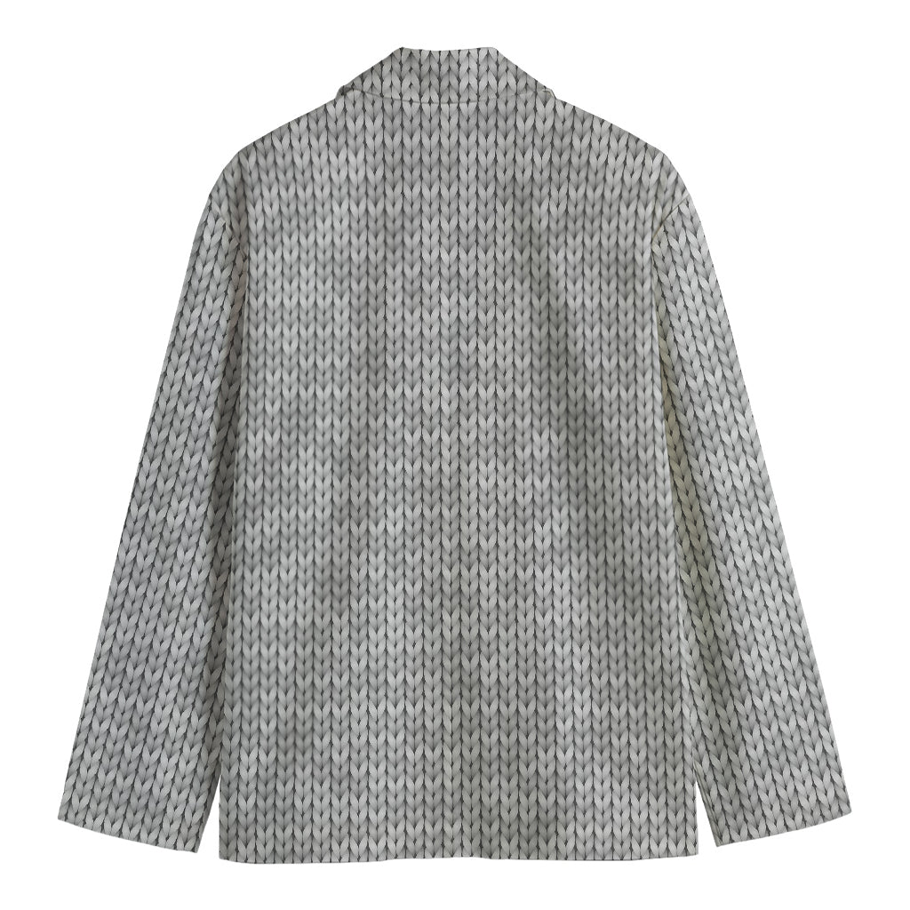 Grey Knitted Pattern Print Men's Cotton Blazer