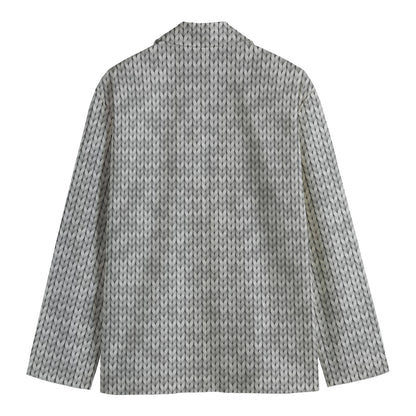 Grey Knitted Pattern Print Men's Cotton Blazer