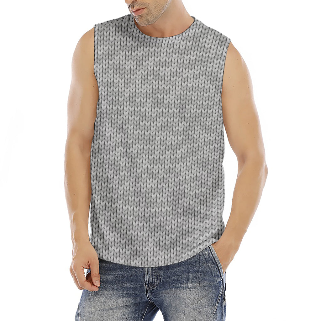 Grey Knitted Pattern Print Men's Fitness Tank Top