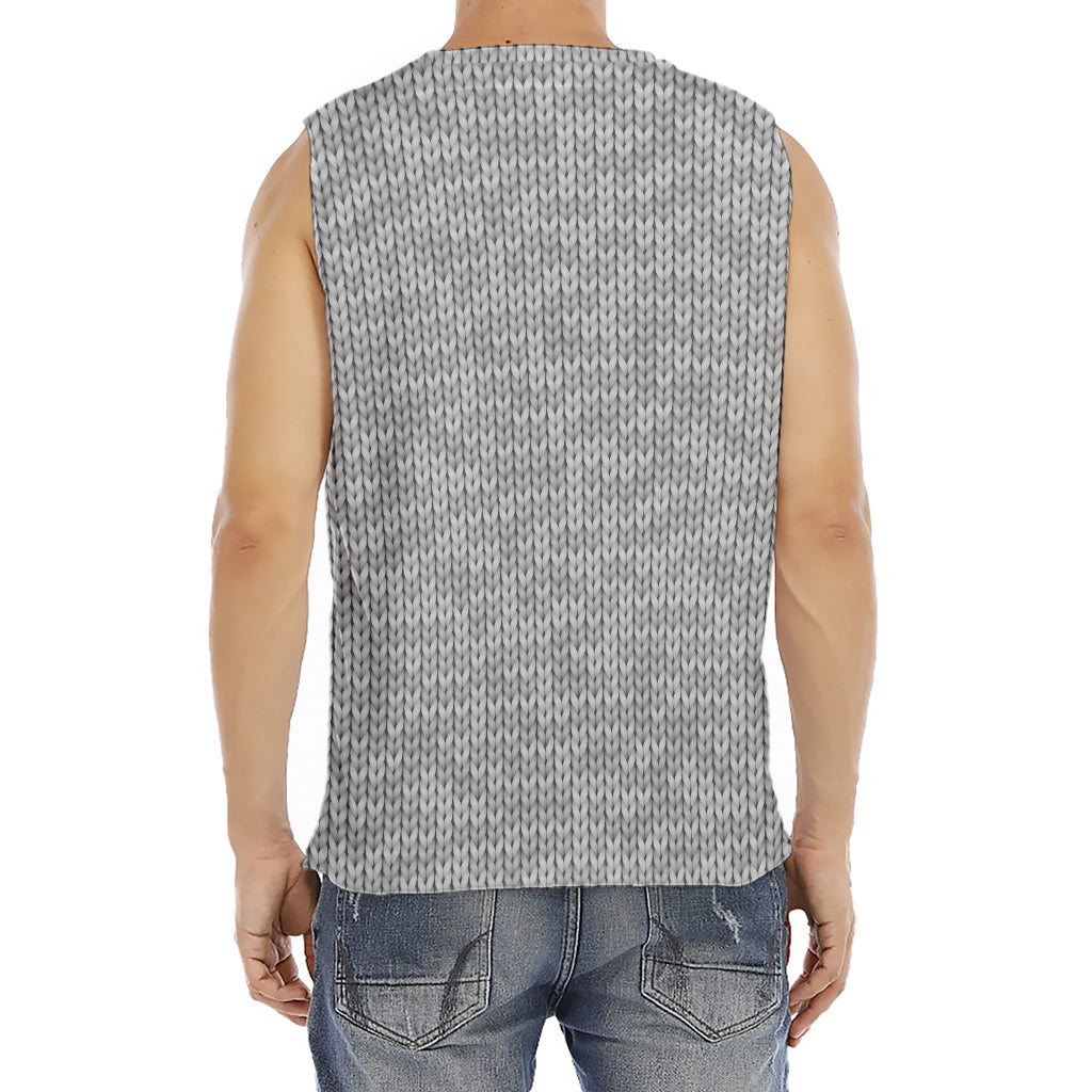 Grey Knitted Pattern Print Men's Fitness Tank Top