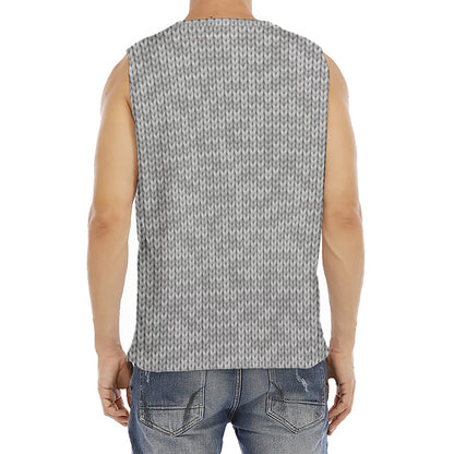 Grey Knitted Pattern Print Men's Fitness Tank Top