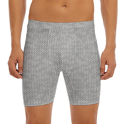 Grey Knitted Pattern Print Men's Long Boxer Briefs