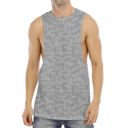 Grey Knitted Pattern Print Men's Muscle Tank Top