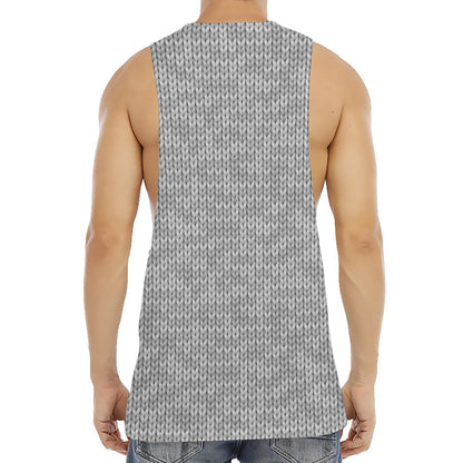 Grey Knitted Pattern Print Men's Muscle Tank Top