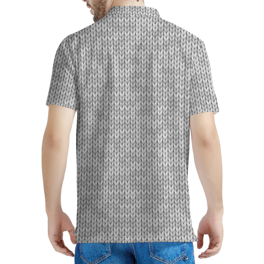 Grey Knitted Pattern Print Men's Polo Shirt