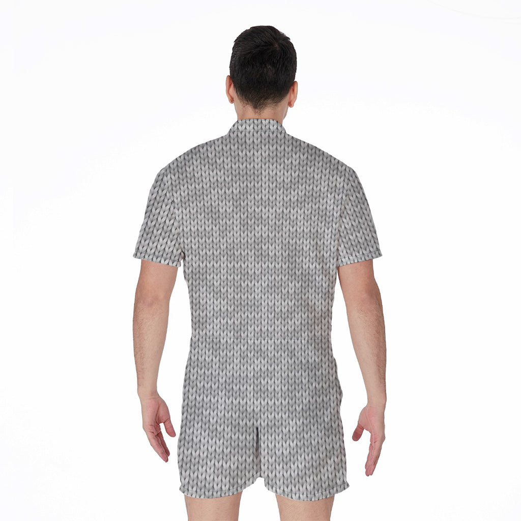 Grey Knitted Pattern Print Men's Rompers