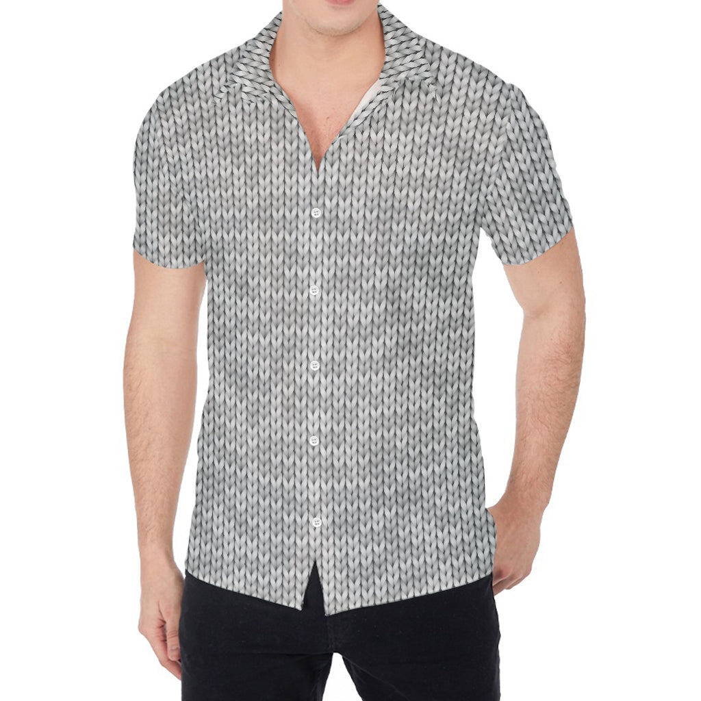 Grey Knitted Pattern Print Men's Shirt